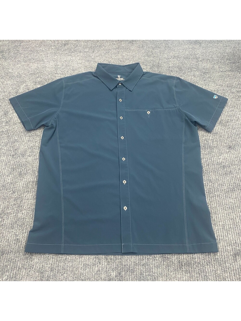 Kuhl Tufflex Shirt Mens L Blue Short Sleeve Button Up Stretch Hiking Outdoors